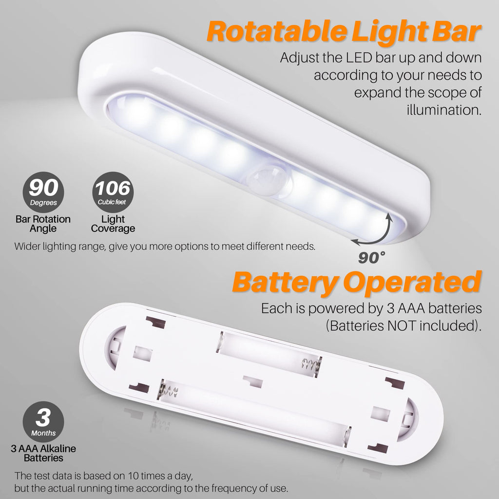 3 Pack 7” Motion Sensor Lights Indoor Battery Operated, Stick on LED Light for Closet, Stairs, Under Cabinet, Cool White