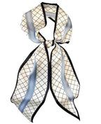 Fashion Scarf for Women - 58" Long Skinny Scarf Lightweight, Luxurious Silk Feeling for Neck, Hair, Purse & Belt Accessory (Blue-White Geometric)