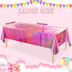 8 Pack Iridescent Pink Plastic Tablecloths, FunnyPars Shiny Disposable Laser Rectangle Table Covers, Holographic Foil Tablecloth Iridescent Party Decorations for Birthday Wedding Christmas, 54x108Inch