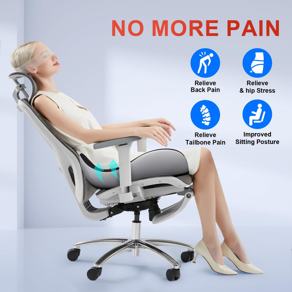 Benazcap X Large Memory Seat Cushion for Office Chair Ergonomic Cushions Butt Pillow for Pressure Relief Sciatica & Pain Relief Memory Foam for Long Sitting for Gaming Chair and Car Seat-Black & Grey