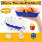 Yinkin 100 Pcs 2lb Paper Food Trays Boat 2lb Disposable Nacho Trays Kraft Paper Boat for Tacos Concession Halloween Christmas Party Supplies (Blue)