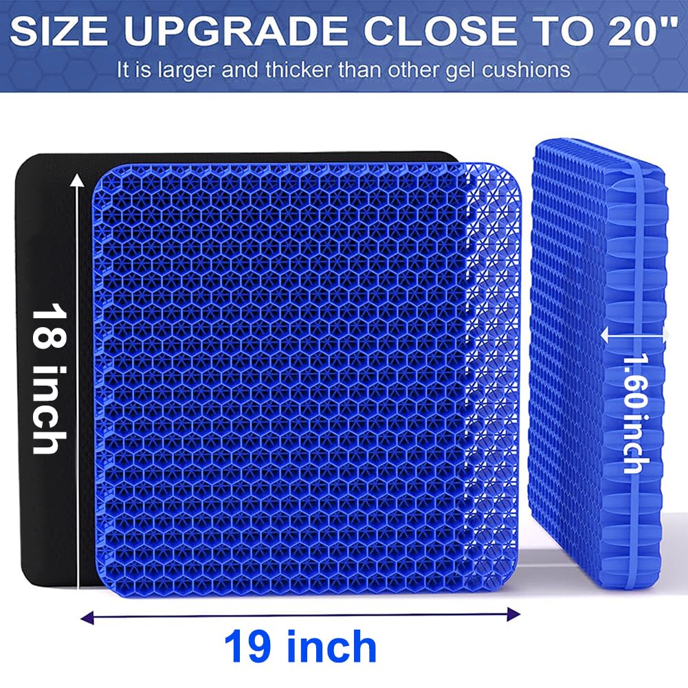 Gel Seat Cushion, Super Large (19x18x1.6inch) Gel Cushion Chair Pads with Non-Slip Cover for Home Office Car Seat Wheelchair, Soft Breathable Honeycomb Seat Cushion for Relieve Hip Pain