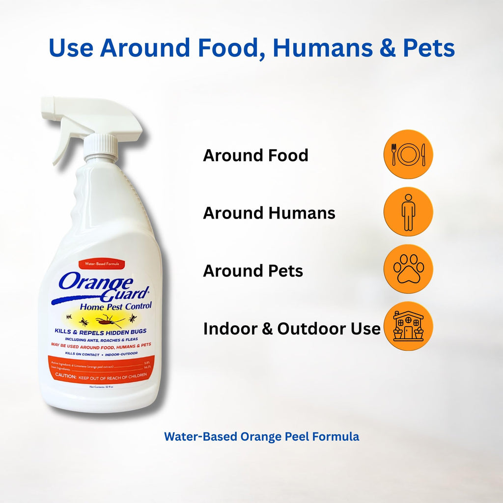 Orange Guard Home Pest Control Spray with D-Limonene | All-Natural Food Grade Orange Peel Oil for Bugs, Ants, Roaches, Fleas, Palmettos and Silverfish - 32oz