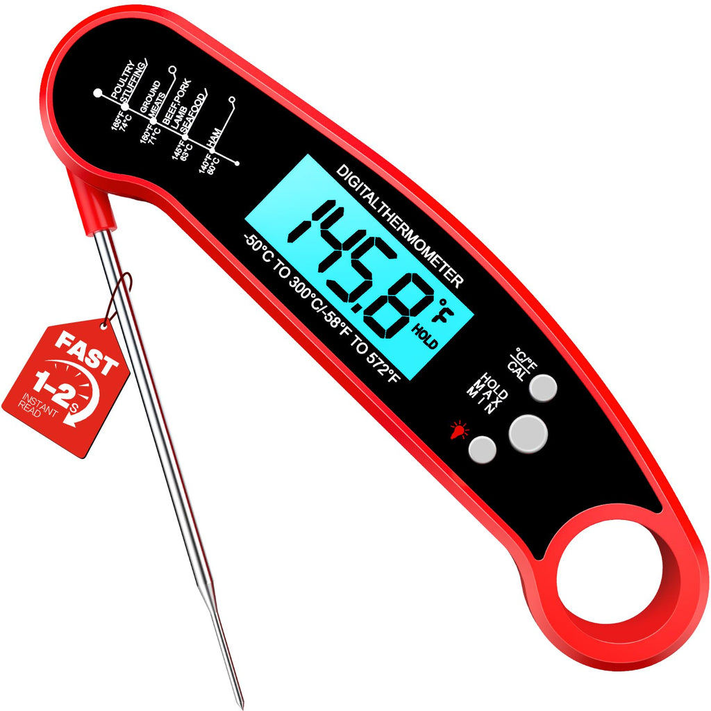 Meat Thermometer Digital – Instant Read Food Thermometer for Grilling, BBQ, Air Fryer, Smoker, Candy Making with Foldable Probe, Kitchen Gadgets, BBQ Essentials, Gift for Dad Men Husband Him, Red