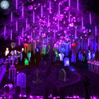JMEXSUSS 2 Pack Purple Solar Halloween Lights, 16 Tube 288 LED Solar Meteor Shower Rain Lights, Solar Christmas Lights Outdoor Waterproof for Tree Halloween Christmas Decorations