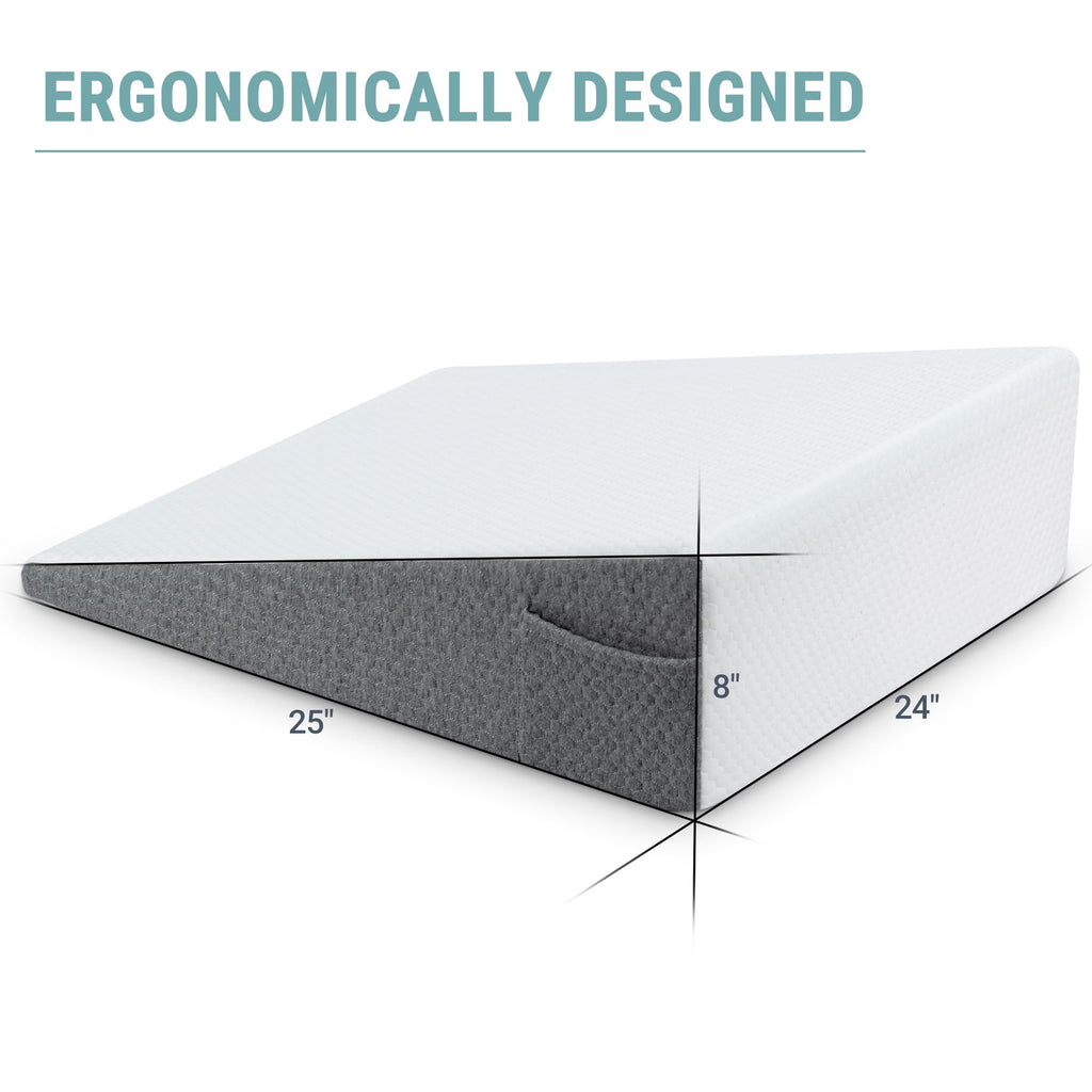 Wedge Pillow with Foam Top for Sleeping,Reading and Rest, 8 Inch Elevated Support Triangle Bed Pillow for Legs and Back Support with Washable Cover