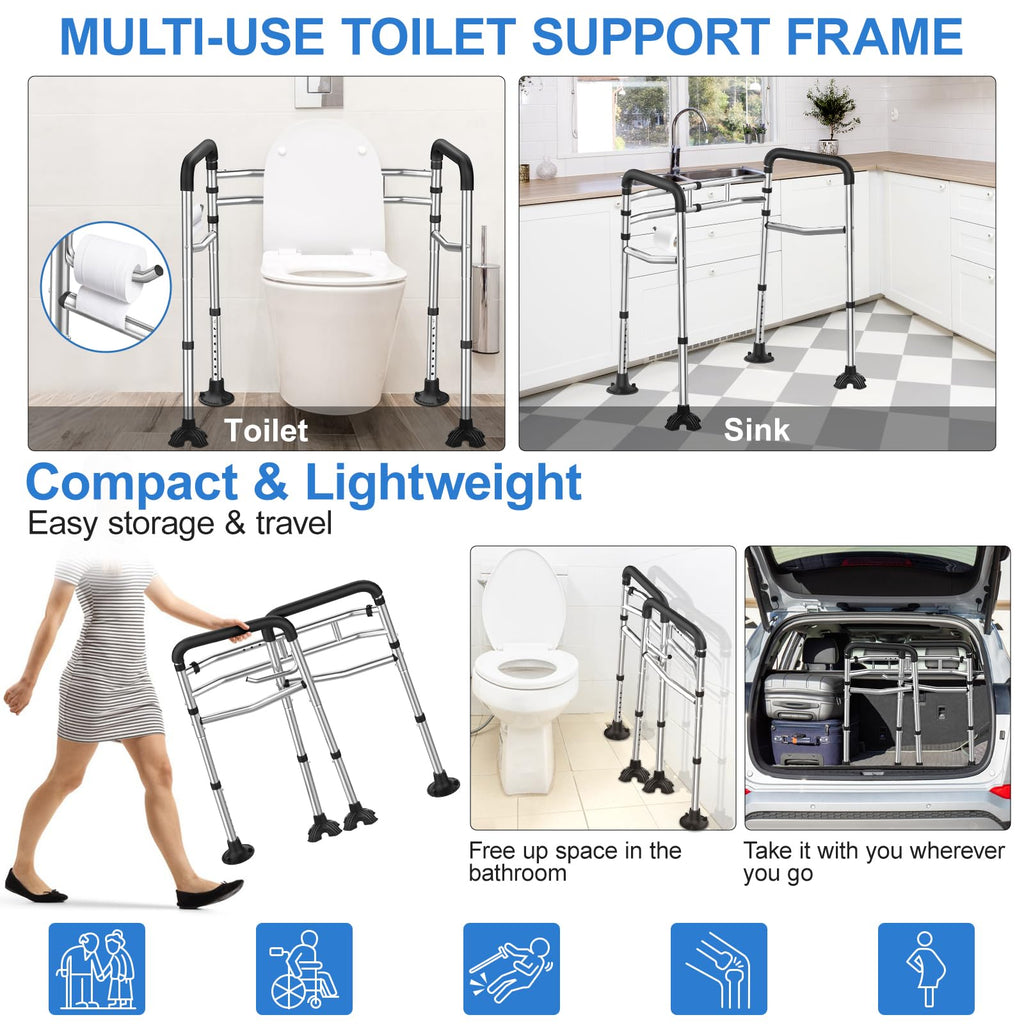UGarden Upgraded Toilet Safety Rail, Stainless Steel Toilet Rail, 350LBS Toilet Rails for Seniors, Adjustable & Detachable Safety Frame for Toilet, Toilet Frame for Elderly Adults - Fits Most Toilets