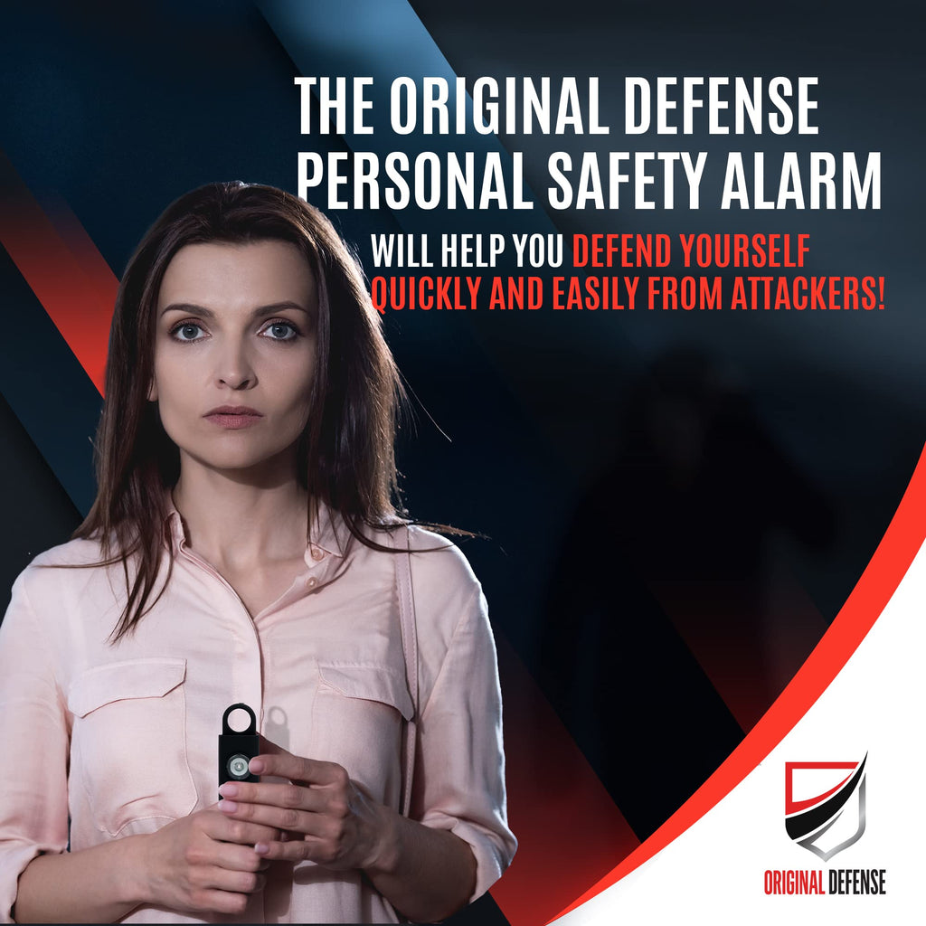 Original Defense® Siren Self Defense for Women - Personal Alarm for Women, Children, & Elderly - Recommended by Police - 130 dB Loud Self Defense Keychain Siren with LED Strobe Light (Black)