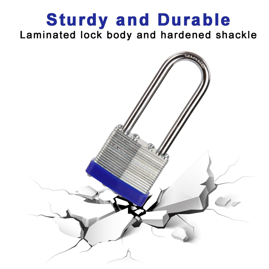 2PCS Heavy Duty Padlock Keyed Alike, 2-3/8" Extra Long Shackle, 40MM 1-9/16" Laminated Steel Lock Body, Ideal for Gym Locker, Sheds, Gate, Warehouse, Tool Box, Hasp (4 Keys Same)