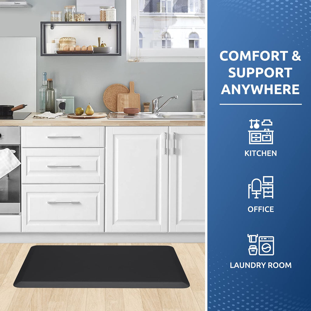 Kitchen Mat Cushioned Anti Fatigue Rug 17.3"x28" Water Resistant, Non Slip, Standing and Comfort Desk/Floor Mats for House Sink Office (Black)