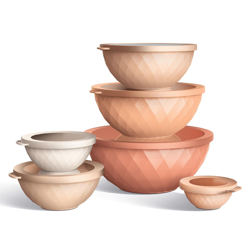 COOK WITH COLOR Mixing Bowls with Lids - 12 Piece Plastic Nesting Bowls Set includes 6 Prep Bowls and 6 Lids, Diamond Design - Microwave Safe (Mint)