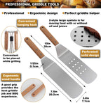 ROMANTICIST 8pcs Professional Griddle Accessories Kit - Heavy Duty Stainless Steel Grill Spatula Set for Grill Griddle Hibachi Flat Top Outdoor Cooking - Great Grill Gift on Birthday Wedding