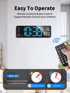 MASHI Digital Wall Clock, 17.3" Large Display Digital Clock with Remote Control, Auto-Dimming Wall Clock with Night Light, DST, Date Week,Temp for Living Room, Bedroom, Decor, Gift for Elderly