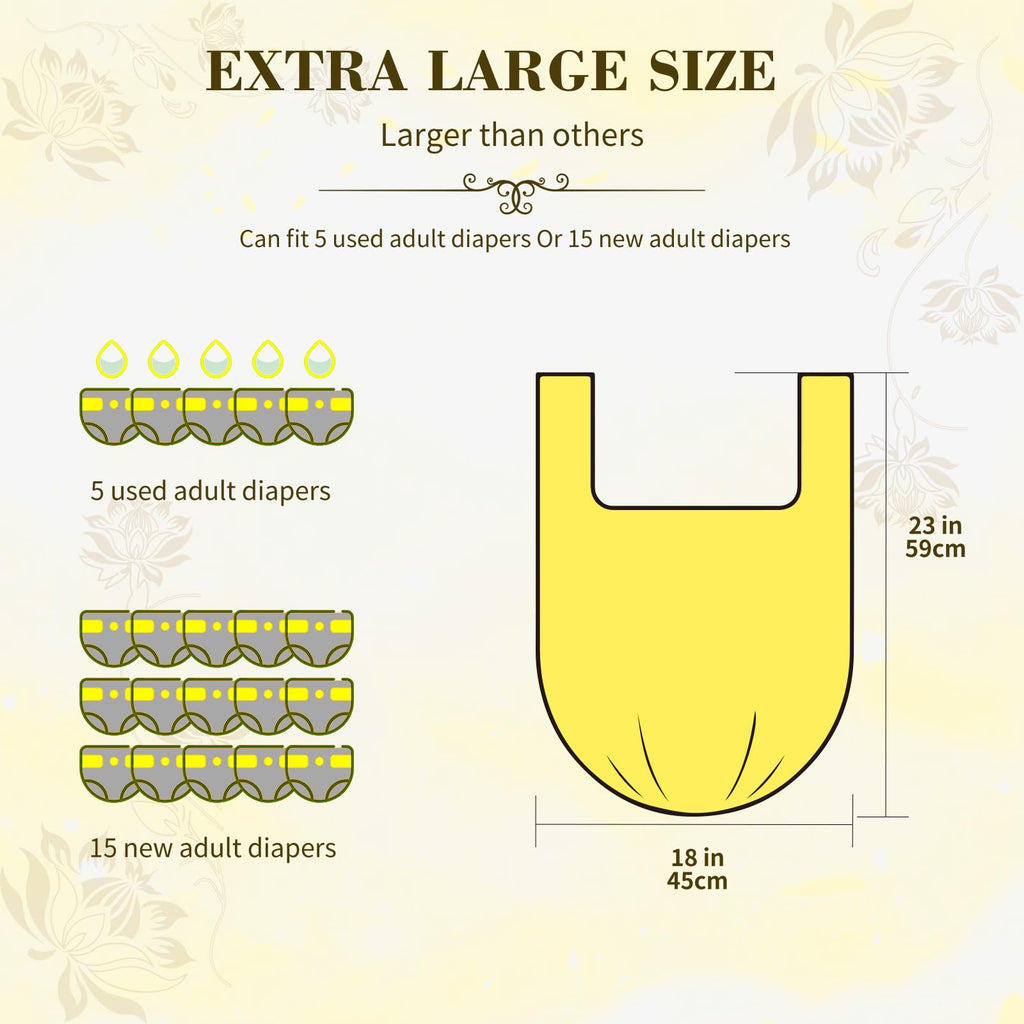 Large Adult Diaper Disposal Bags (18 x 23in), 96 Count, Lemon Scented, Waste Disposal for Elderly, Baby Dipaer Trash Bags, Sanitary Prouducts & Pet Waste Disposal, Yellow