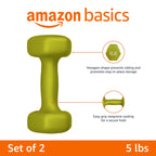 Amazon Basics Neoprene Coated Dumbbell Hand Weight Set, 5 pound each, Set of 2, 10 pounds, 2.27 Kilograms, Green