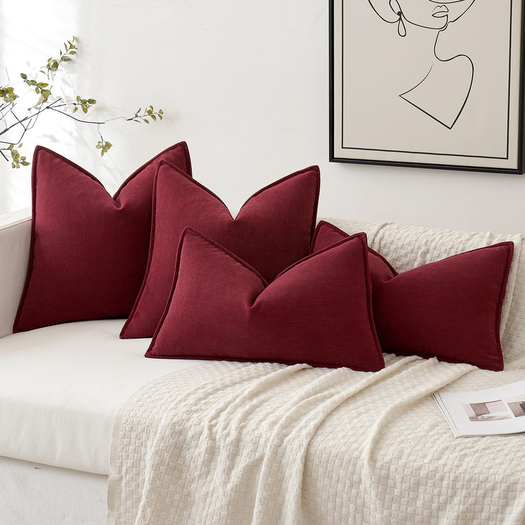 MIULEE Pack of 2 Christmas Burgundy Decorative Pillow Covers 20x20 Inch Soft Chenille Couch Throw Pillows Farmhouse Cushion Covers with Elegant Design for Sofa Bedroom Living Room Home Decor