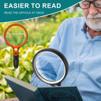Large Magnifying Glass with 36 LED Light, 10X 20X 45X Handheld Illuminated Lighted Magnifier with 1 UV Light for Seniors Reading, Inspection, Coins, Exploring Close Work