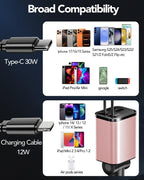 Retractable Car Charger Adapter for iPhone 17,4 in 1 Fast Charging Car Phone Charger,69W USB C Car Truck Accessories,Road Trip Essentials Gift for Men Women for iPhone 17 Pro Max/16/15/14/13/12,Galaxy