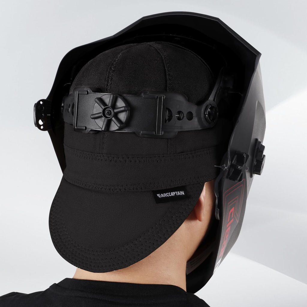 ARCCAPTAIN Reversible Welding Cap, 8 Panel Protective Welders Cap, 10 oz Fireproof Cotton Comforts for Safety and Protection While Welding to Men Women, Black, 7 1/4