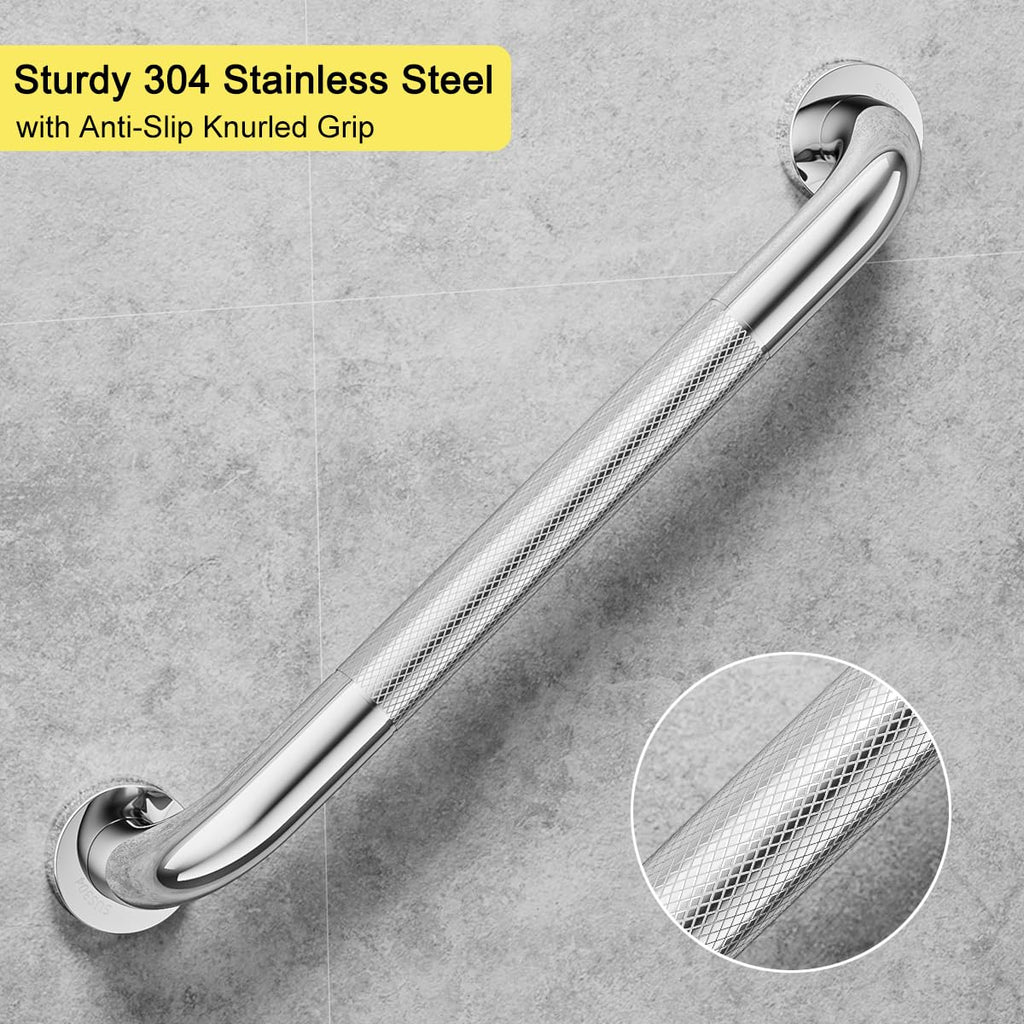FANHAO 2 Pack Shower Grab Bar, 16 Inch Stainless Steel Bathroom Grab Bar with Anti-Slip Knurled Grip, Heavy Duty Shower Handle Bath Handle, Safety Bars for Elderly or Handicapped (Polished)