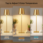 Gold Cordless Rechargeable Table Lamp, 2 Pack Portable Desk Lamp with 5000mAh Battery, Touch Control Stepless Dimming, Wireless Night Light for Dining, Outdoor Camping, Coffee Shop, Water Repellent
