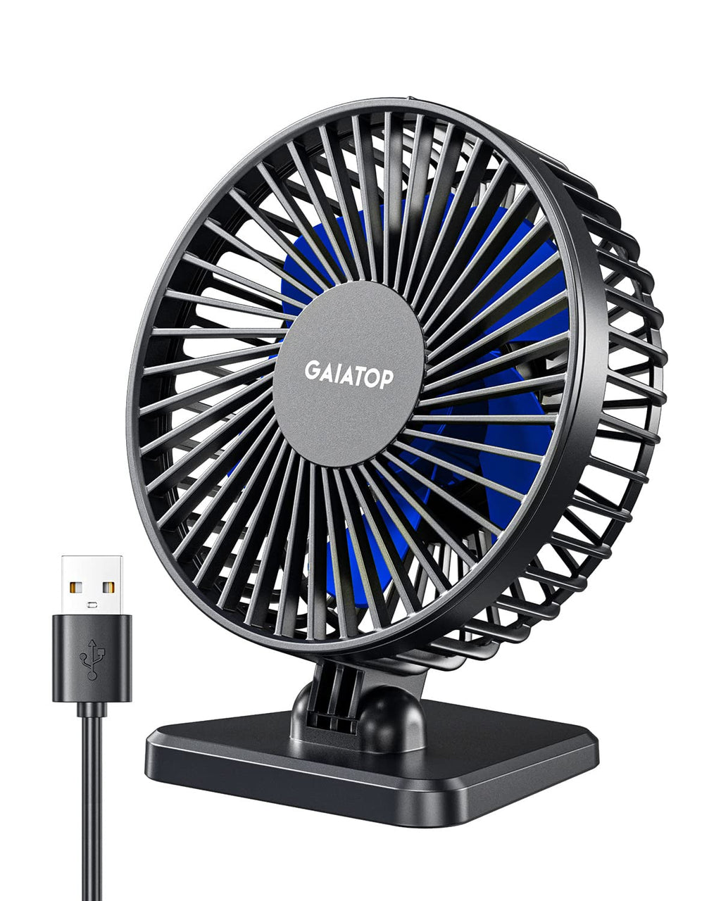 USB Desk Fan, Small But Powerful, Personal Portable Quiet 3 Speeds, Adjustable Mini Table Desktop fan for Cooling Home Office Car Summer Travel Gifts Blue