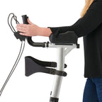 Medline Upright Rollator Walker with Padded Armrests, Stand Up Walkers for Seniors, 7.5-Inch Wheels, Height Adjustable, Storage Bag, 300lb Weight Capacity, White Frame