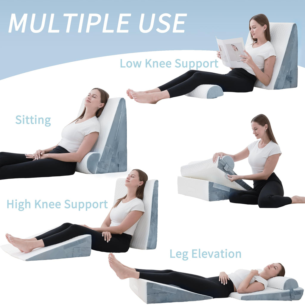 Ziiyllean Bed Wedge Pillow for Sleeping 3Pcs, Adjustable 4.5&7.5&12 Inch Memory Foam Wedge Pillow, Triangle Wedge Pillow Post Surgery Pillow for Acid Reflux, Heartburn, Snoring, Legs and Back Pain