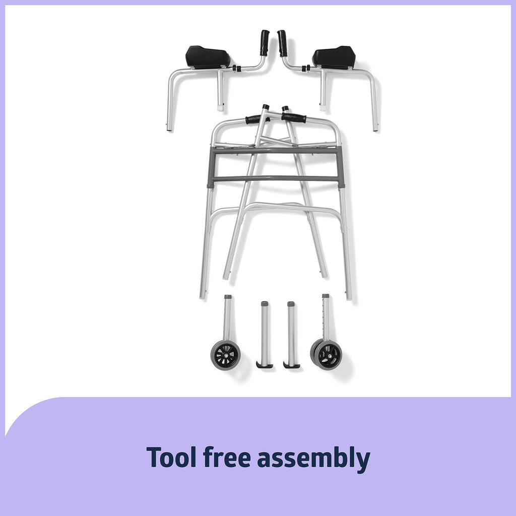Medline Upright Aluminum Junior Folding Walker – Comfortable, Maneuverable, for Injury, Balance, Posture & Recovery