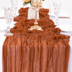 MLMW Fall Thanksgiving Table Runner Terracotta Cheesecloth Table Runner 13.3ft 2 Pack Burnt Orange Cheese Cloth Table Runner 160 inch Boho Gauze Table Runner for Wedding Party Fall Decor