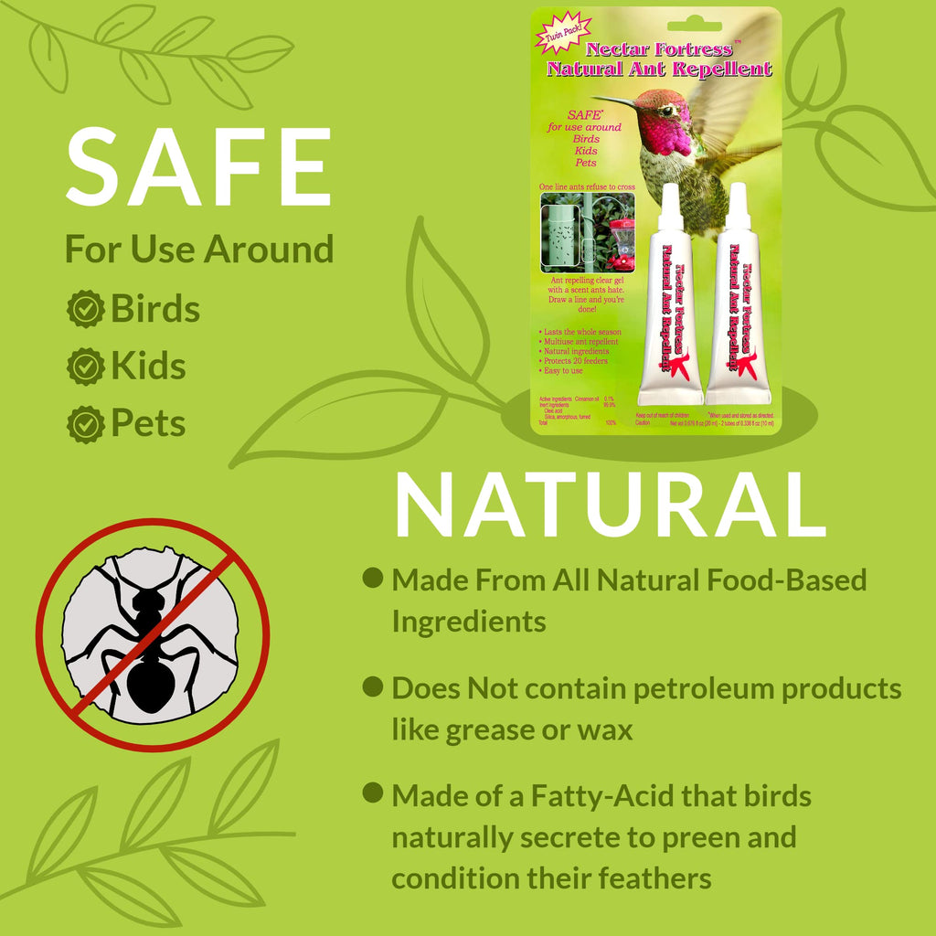 Sapphire Labs Nectar Fortress Natural Ant Repellent; Multi-Purpose Clear Gel Ant Guard for Hummingbird Feeders - Twin Pack