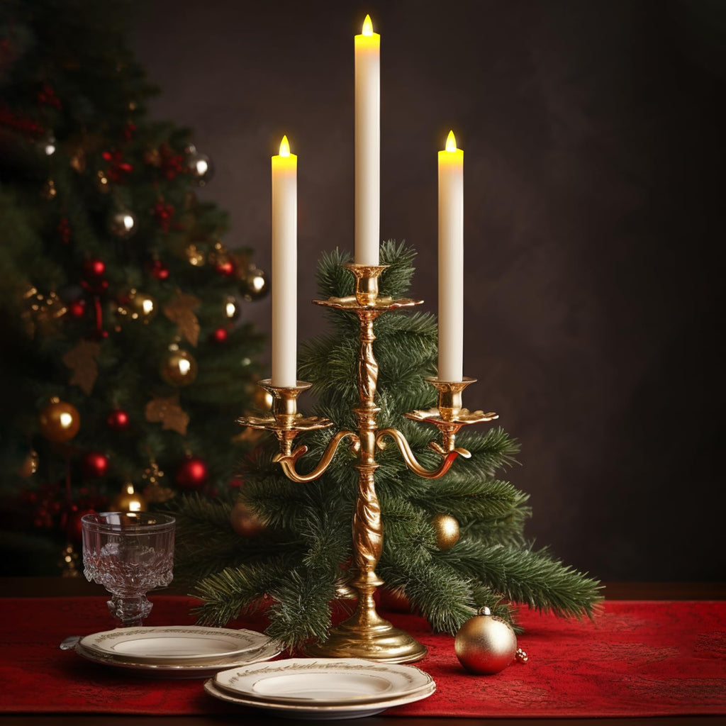 Bighfue LED Flameless Candle, 3D Flickering Taper Battery Operated Candle with Remote Control 10-Key Button, Real Wax 6-Pack for Mantel Christmas Wedding Gift Decoration (Ivory, 0.78 W''9.6 H'')