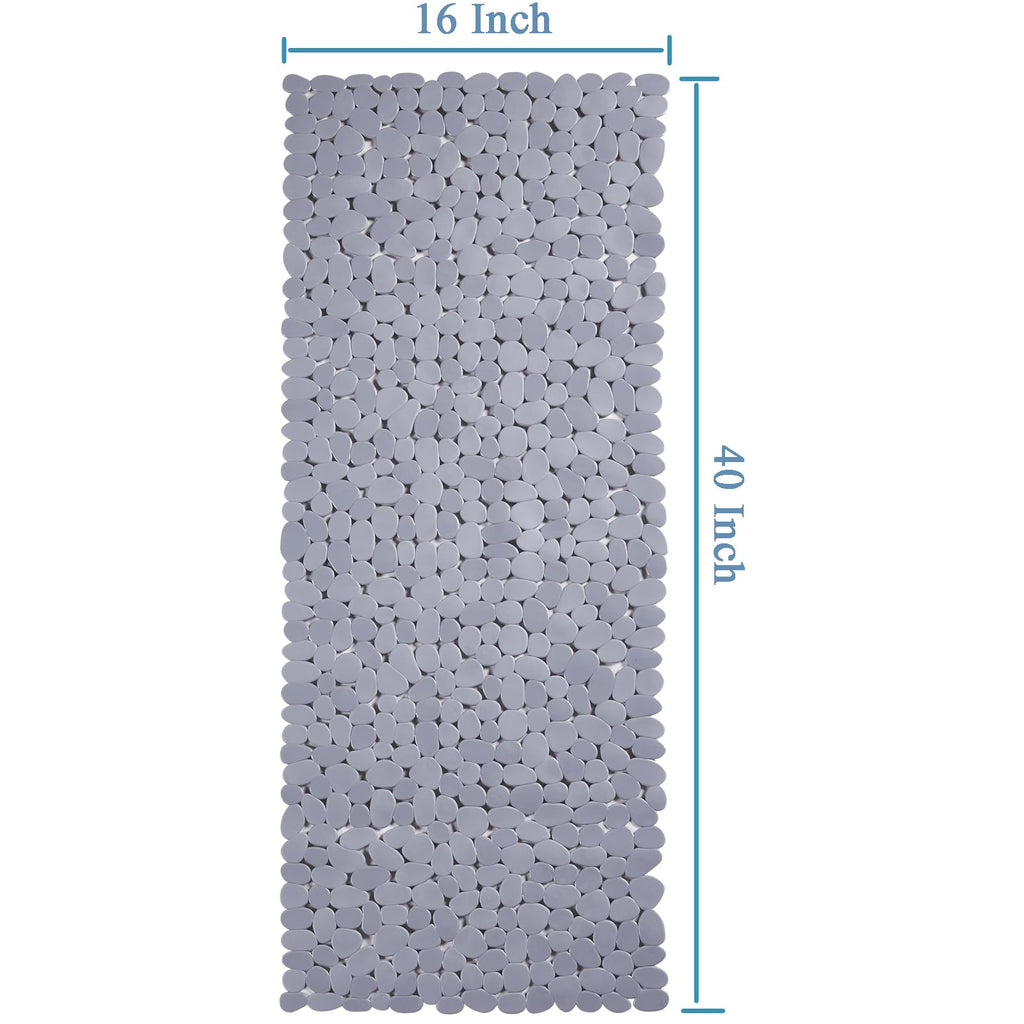 Webos Bath Shower Mat Non Slip: Extra Large Pebble Bathtub mat for Kids, Elderly, Anti Slip Shower Matt with Drain Holes Suction Cups Tub Mat - 16 X 40 Inch Grey