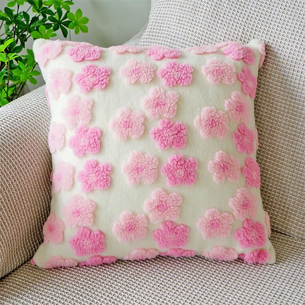 SKXKJian Soft Decorative Throw Pillow Covers 18x18 Cute Faux Fur Plush Pillow Covers Square Jacquard Pillowcase Cushion for Sofa Bedroom Living Room Christmas Outdoors Pink