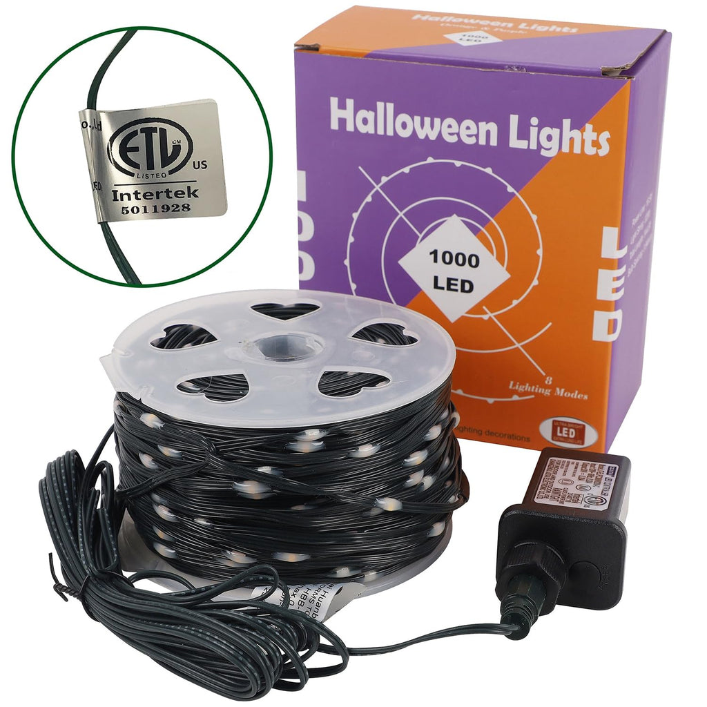 WATERGLIDE Extra Long 328 FT Halloween Lights, 1000 LED Outdoor Fairy String Lights, Green PVC Copper Wire Christmas Lights, Plug in 8 Modes & Waterproof for Tree Party Home Yard Decor, Orange