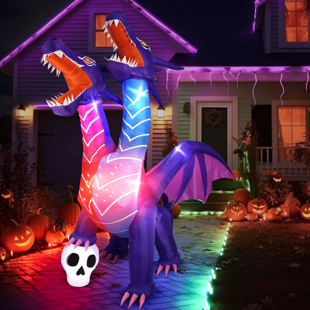 Max Fun Halloween Inflatables Decorations with LED Build-in Halloween Yard Decoration Blow Up Inflatables for Outdoor Indoor Garden Lawn (8FT-Halloween Inflatables Dragon)