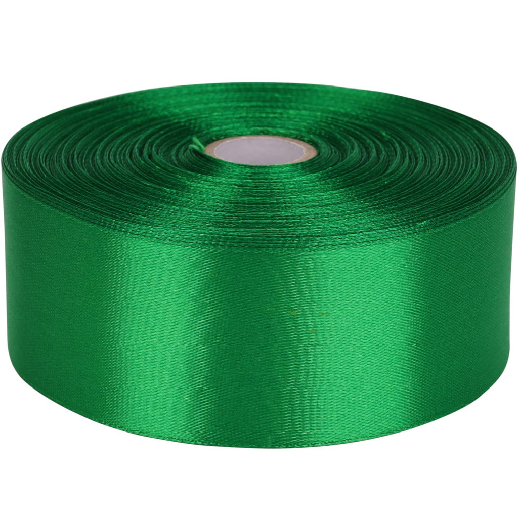 Baocuan 1-1/2 inch Green Satin Ribbon 50 Yards Solid Fabric Ribbons Roll for Wedding Invitations, Bridal Bouquets, Sewing, Party Decorations, Gift Wrapping and More