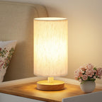 Small Table Lamp for Bedroom - Inline Control, Bedside Lamp with 3000K A15 LED Blub, Easy Assembly (Cream Shade - Wood Base, 9" Inline Control)