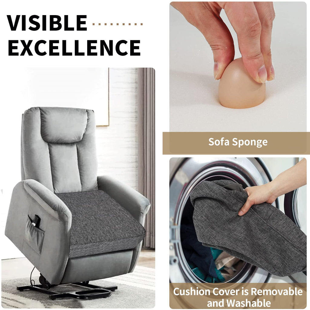 BUYUE Thickened Chair Cushion for Elderly 20" x 20" x 5", Original Linen High-Density Foam Recliner Chair Pad Couch Armchair Seat Cushion, Gray