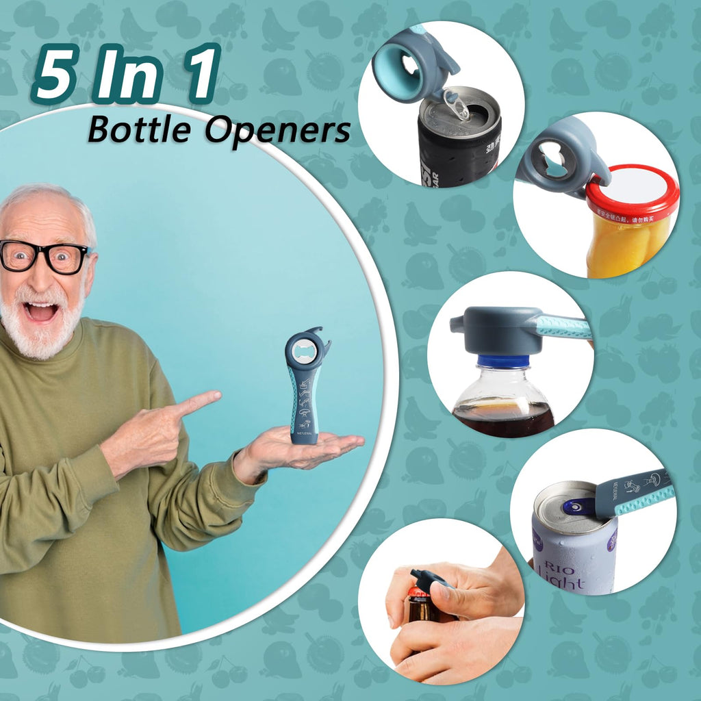 MEYUEWAL Jar Opener, 6 In 1 Bottle Opener Can Opener for Weak Hands, Jar Openers for Seniors with Arthritis, Multifunctional Lid Opener Kit, Easy Jar Opener Tool for Elderly Adults Kids (Blue), Large