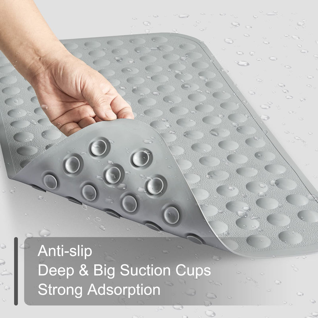 Yanzifly Bathtub Mat Non Slip Bath Mat for Tub Silicone Soft & Safe, Bath Tub Mat Non Slip Shower Mats, Suction Cups Bath Tub Anti Slip Matt for Kids Elderly Non Toxic, Machine Washable-Grey