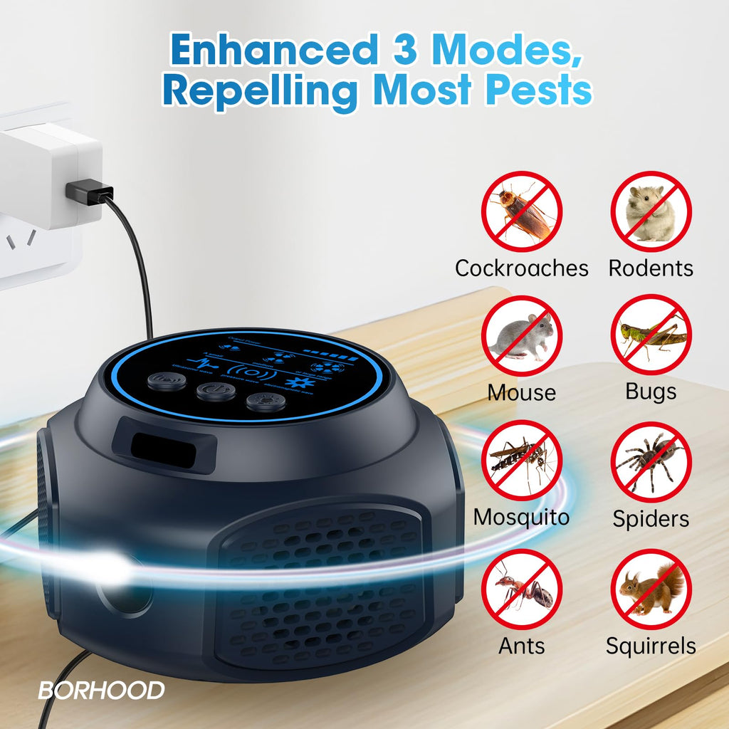 Ultrasonic Pest Repellent Plug-in, Electronic Mouse Traps & Insect Repellent, Pest Control for Rodent, Roach, Ant, Squirrel, Spider, Bugs, Mouse, Rat, Bat for Home, Office, Warehouse Black 1 Pack