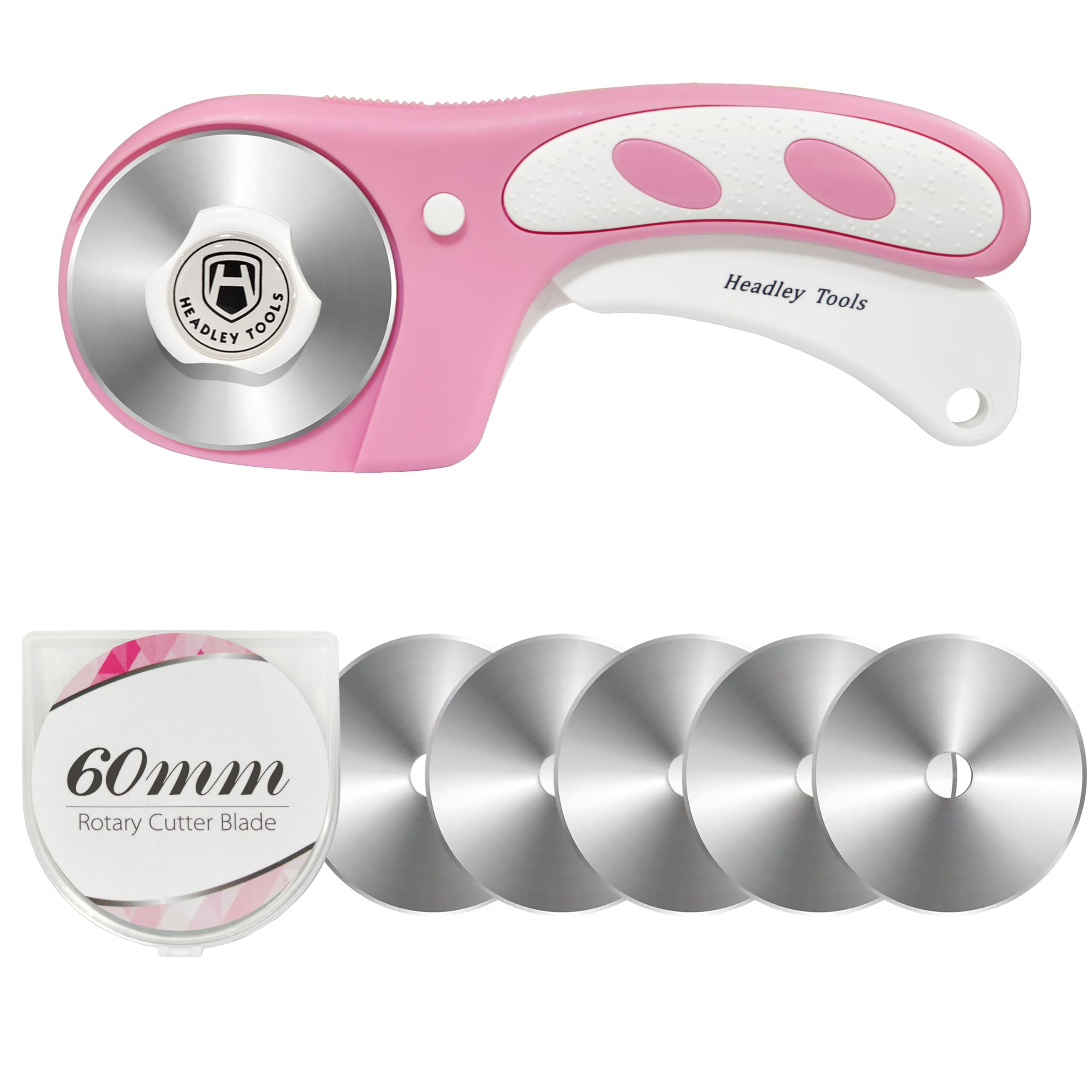 Headley Tools Rotary Cutter 60mm Upgraded with Bearing Design for Smoother and deeper cutting, Ergonomic Handle Rolling Cutter with Safety Lock for Fabric, Fabric, Leather, Crafting, Sewing, Pink