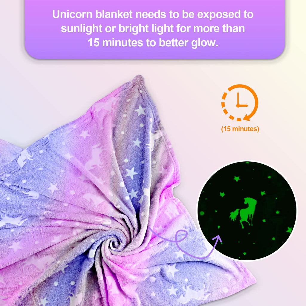 Unicorn Glow in The Dark Blanket, Unicorn Blanket for Girls/Kids Age 3-12, Toddler Soft Fleece Blanket Throw Birthday Gift 40"x60"