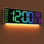 JALL 16" Large Digital Wall Clock with Remote Control, Timer, Alarm with Big LED Screen Dispaly, 8 RGB Colors, Auto DST, Temperature for Living Room, Bedroom, Mounted, Gift for Elderly, White