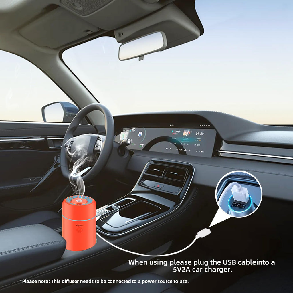 SEEDSEEL 100ML Car Essential Oil Diffuser, Mini Air Humidifier with 7-LED Color Changing, Suitable for Car (Orange)