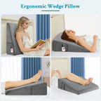 Domusensus Wedge Pillow for Sleeping, 7.5" Bed Wedge Pillow for After Surgery, Triangle Pillow Wedge for Heartburn, Acid Reflux, GERD, Back Pain Relief, Neck Pain, Soft & Cooling Memory Foam Top