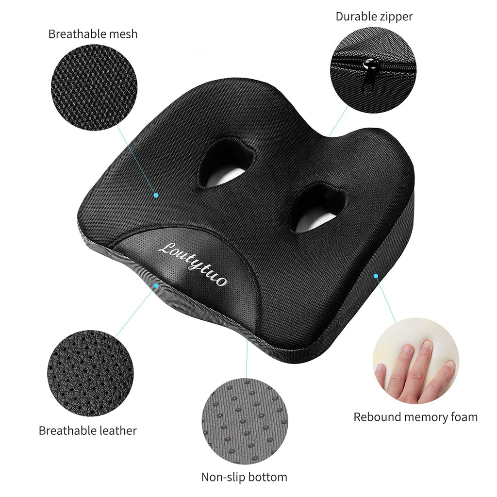 LOUTYTUO Seat Cushion Pillow,100% Memory Foam and Washable Cover,for Office Chair,Car Seat and Wheelchair,Tailbone & Sciatica & Back Pain Relief