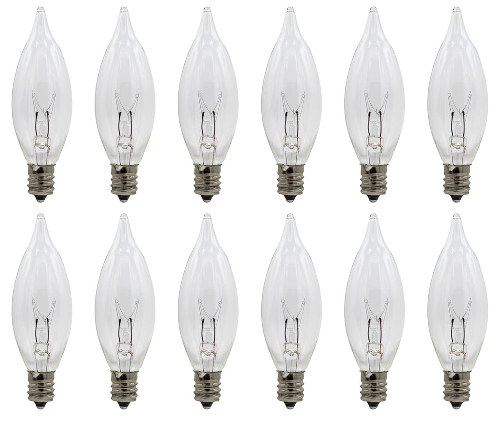 Creative Hobbies® Replacement Light Bulbs for Electric Candle Lamps, Flame Tip Bulbs for Window Candles, Chandeliers - 7 Watt - 120 Volt - E12 Candelabra- Pack of 12