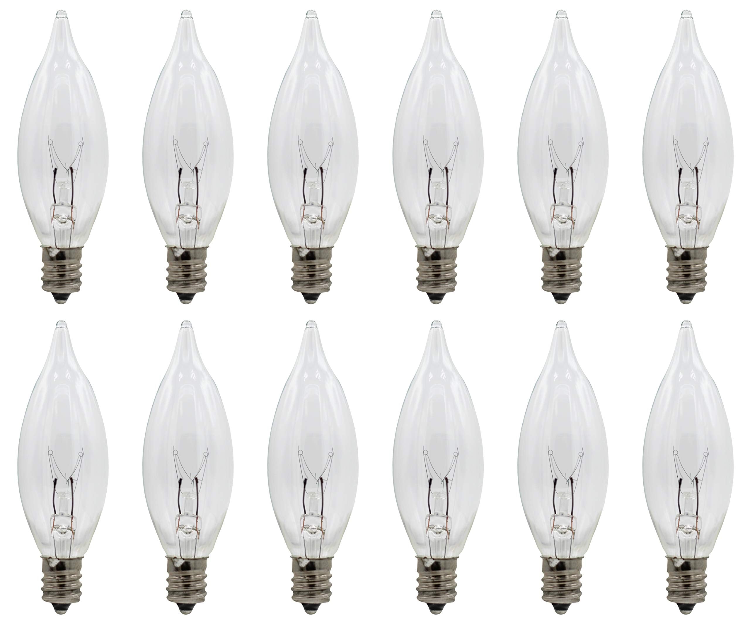 Creative Hobbies® Replacement Light Bulbs for Electric Candle Lamps, Flame Tip Bulbs for Window Candles, Chandeliers - 7 Watt - 120 Volt - E12 Candelabra- Pack of 12